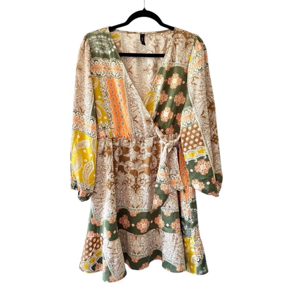 Yellow and Orange Long Sleeve Plunge Sundress